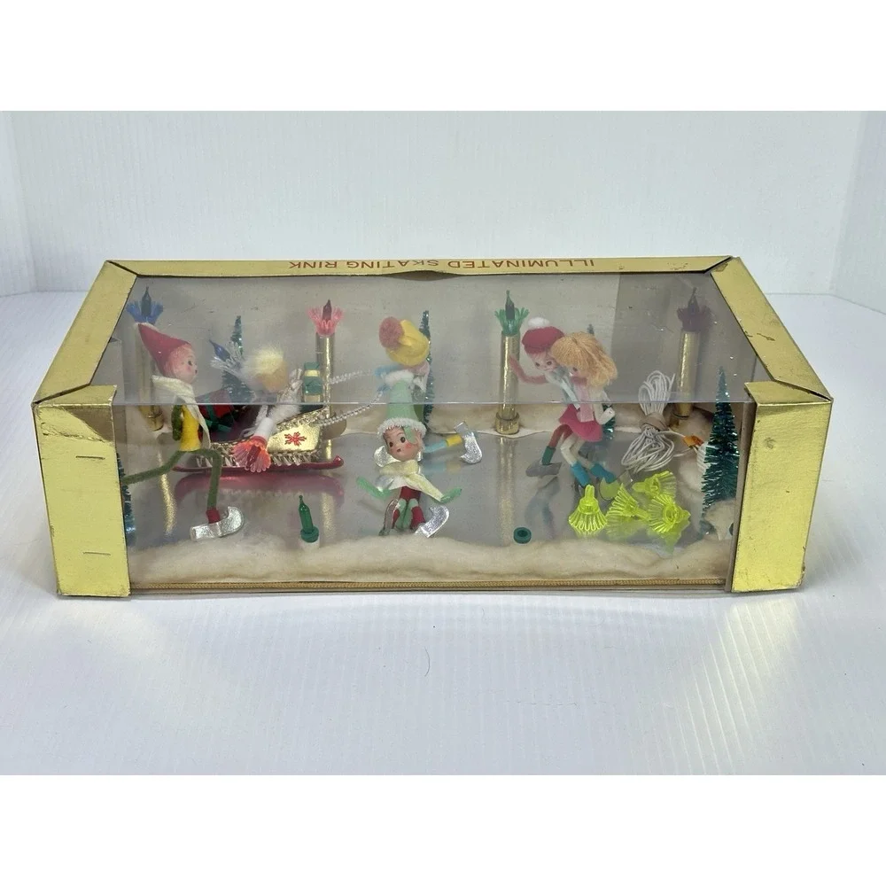 Vintage Pixie Diorama Illuminated Skating Rink Style NO 588 Christmas Japan Box